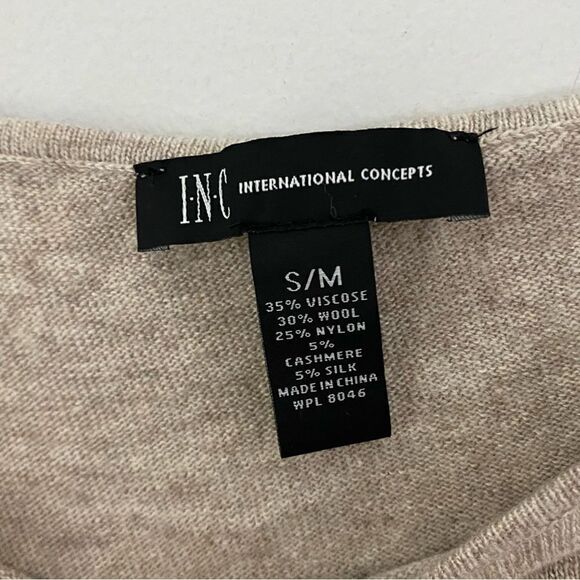 Inc International Concepts Beige Colorblocked Poncho Sweater S / M Wool Blend - Picture 3 of 5